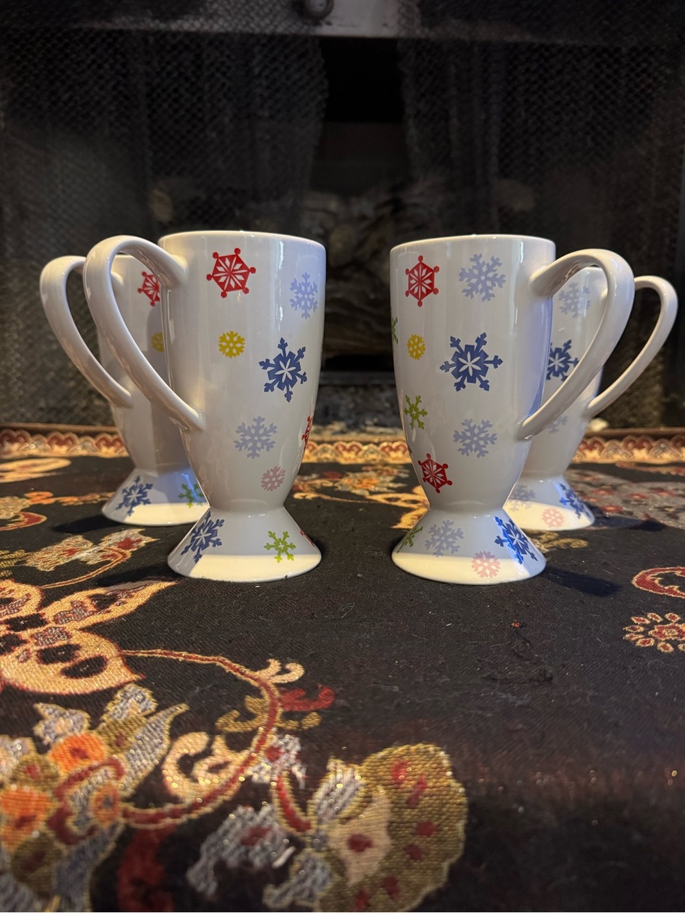 SLEDDIN HILL Whittard Of Chelsea 2005 Winter Snowflake Footed Mug Cup Set
